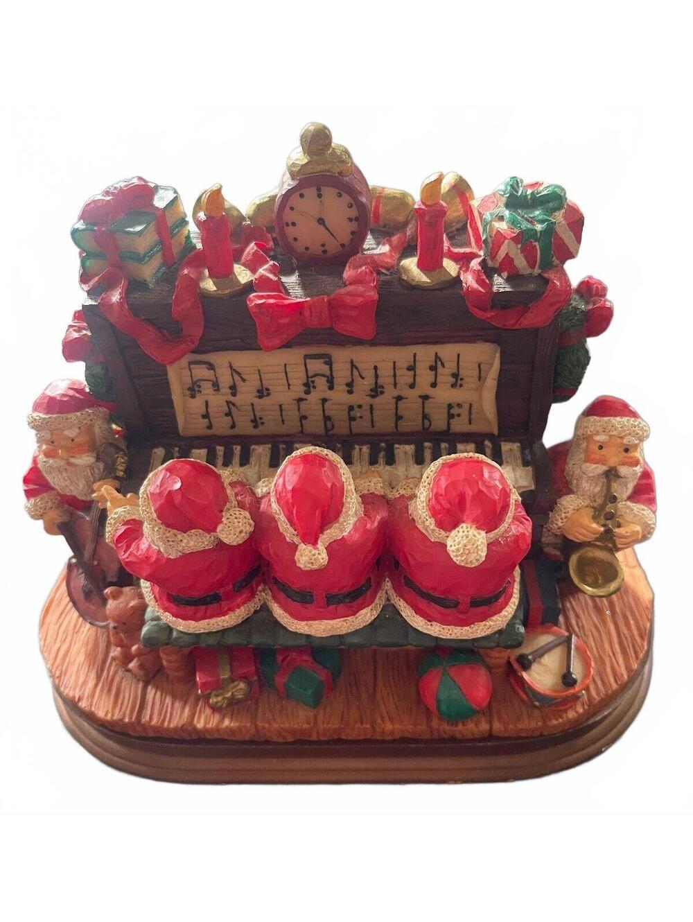 Christmas Santa Figurine Choir Singing at Piano Decoration and Plays Music